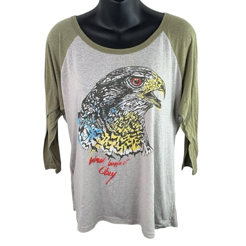 VTG Y2K OBEY Hawk Animal Instinct 3/4 Sleeve Baseball Ringer Men’s M Unisex W XL